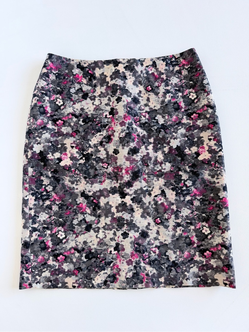 Talbots Petites Floral Pencil Skirt Pink Gray Stretch Cotton Lined Size 2P